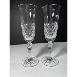 Galway Crystal Champagne Flutes 8.75" Cut Glass Toasting Glasses Ireland Pair